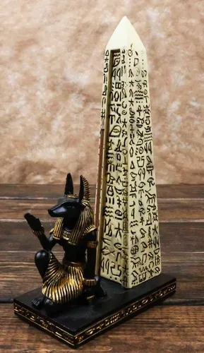 Miniatura 8 de Ebros Gift Tema egipcio Anubis Chacal Perro Deidad Arrodillado por pilar de obelisco jeroglífico Quemador de incienso Escultura Estatuilla de resina
