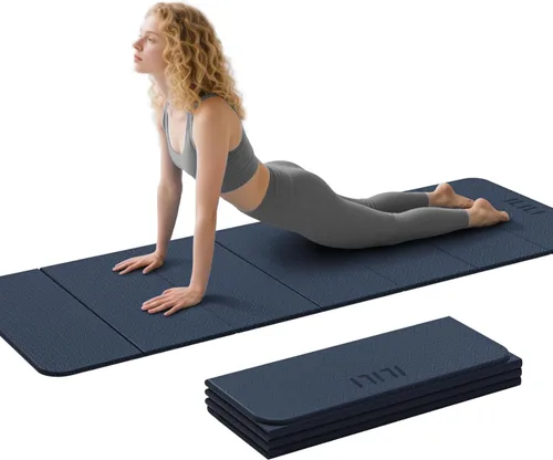 Miniatura 12 de ILILI Esterilla de yoga plegable de 71 x 24 x 0.3 pulgadas, tapete antideslizante de TPE para el hogar, impermeable y ligero (2 libras) para Verde