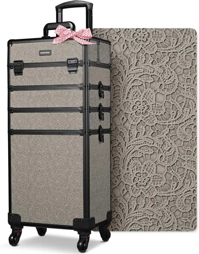 Miniatura 64 de BYOOTIQUE estuche rodante para maquillaje 4 en 1, con cerradura, maletín tipo trolley para cosméticos, con 4 ruedas extraíbles, organizador de viaje