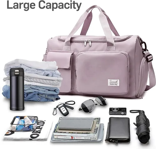 Miniatura 4 de Suruid Bolsa de gimnasio deportiva con compartimento para zapatos, bolsa de viaje con bolsillo separado seco y húmedo para hombres y mujeres, bolsa