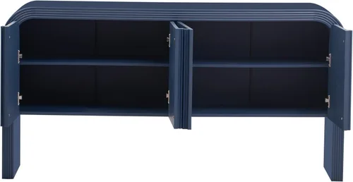 Miniatura 4 de Virubi Armario de buffet acanalado de 63 pulgadas con almacenamiento, puertas y estantes ajustables, mesa consola curva de madera con Azul marino