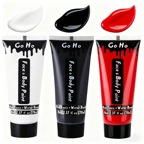 Miniatura 14 de Go Ho Pintura corporal roja lavable (2.37 oz/pieza), pintura facial crema a base de agua, pintura corporal roja de nariz de diablo/payaso para Rojo