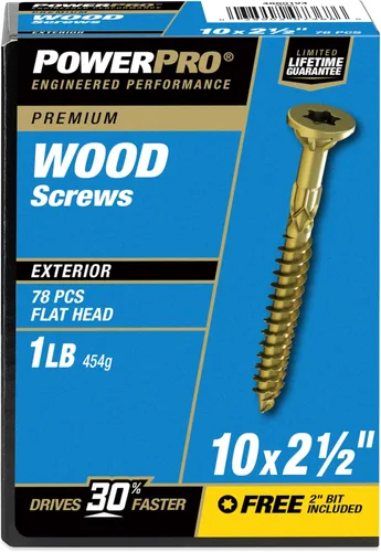 Miniatura 11 de Power Pro Tornillos de madera para exteriores de alta calidad, tornillos multiusos #10 x 2-1/2 pulgadas para proyectos al aire libre, broca estrella