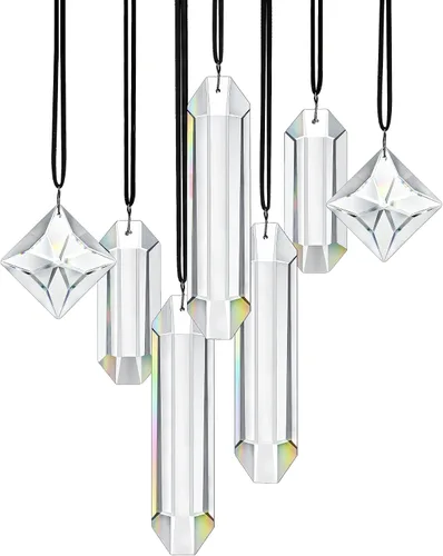 Miniatura 14 de HDCRYSTALGIFTS 7 piezas de prismas de cristal atrapasoles para colgar en ventanas, atrapasoles de cristal arcoíris colgantes para ventanas