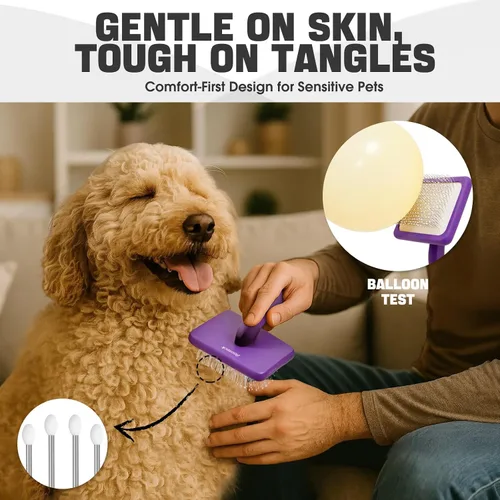 Miniatura 3 de Bonteck Juego de Cepillo Alisador para Perros para Kit de Aseo 4 Piezas Cepillo Grande para Perros Goldendoodles, Poodles, Doodles Cepillo