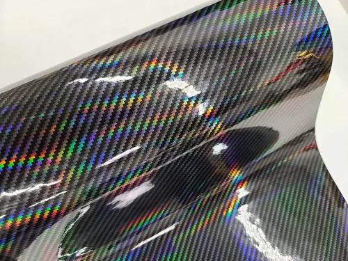 Rollo de película adhesiva holográfica de fibra de carbono brillante CF para automóvil (3 x 5 pies, amarillo dorado)