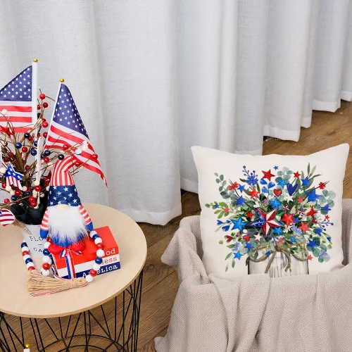 Miniatura 5 de AACORS Fundas de almohada del 4 de julio, 16 x 16 pulgadas, florero floral, mariposa, decoración patriótica de Estados Unidos, funda de almohada