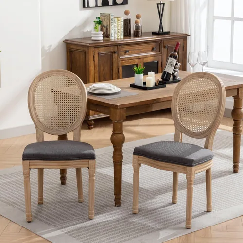 Miniatura 18 de Merax Juego de 2 sillas de comedor de terciopelo tapizadas de alta gama con anillo trasero de clavo, patas de madera maciza, asiento de espuma