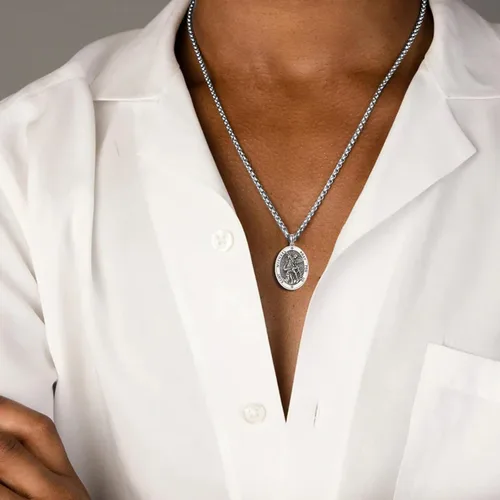 Miniatura 279 de Collar de plata de ley 925 con medalla de San Patrón, colgante de protección católica, amuleto, joyería religiosa para hombres y mujeres