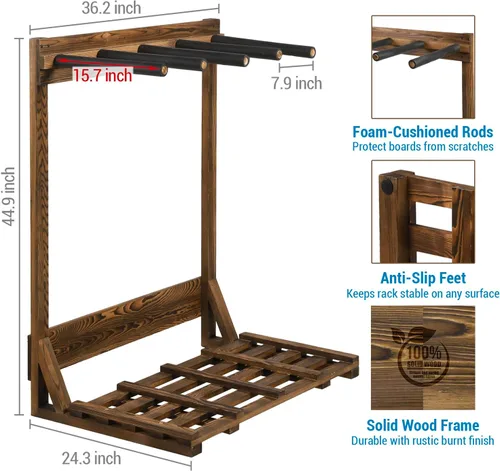 Miniatura 5 de MyGift Estante vertical independiente para tablas de surf de 4 pies de alto, estilo casa de playa, soporte de almacenamiento para tabla de remo SUP