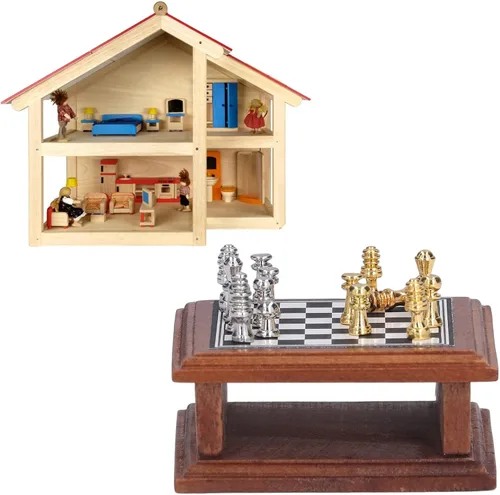 Miniatura 4 de Juego de ajedrez en miniatura, muebles de casa de muñecas de regalo, decoración de mini colección para el hogar