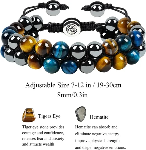 Miniatura 6 de Triple Protection Bracelet Natural Black Obsidian Tigers Eye Hematite Beads Crystal Bracelet Healing Bracelets for Men Women Bring Prosperity Luck