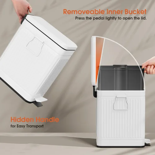 Miniatura 4 de Cubo de basura pequeño para baño con tapa de cierre suave, cubo de basura pequeño de acero inoxidable de 6 litros/1.6 galones con pedal escalonado