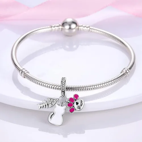 Miniatura 2 de MULA Dijes de plata de ley 925 para pulseras y collares, dijes colgantes para bolsos, cuentas de gato y tortuga, joyería linda para mujeres