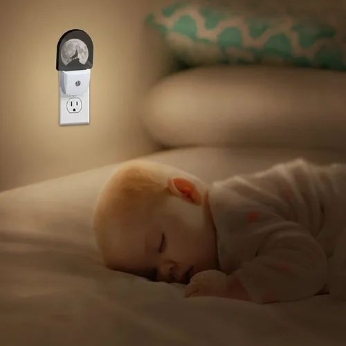 Miniatura 7 de Luz nocturna, luna llena aullando lobo luces nocturnas enchufables a la decoración de pared, escalera interior del hogar, pasillo de cocina, niños