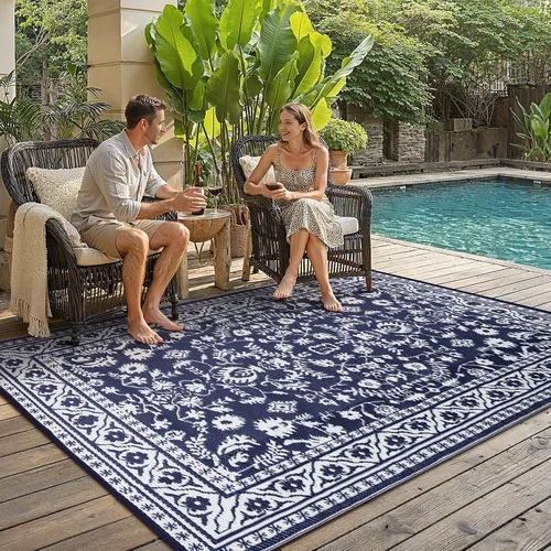 Miniatura 16 de PureCozy Alfombra de paja de plástico para exteriores, color negro, beige, grande, impermeable, para patio, 5 x 8 pulgadas, geométrica, reversible