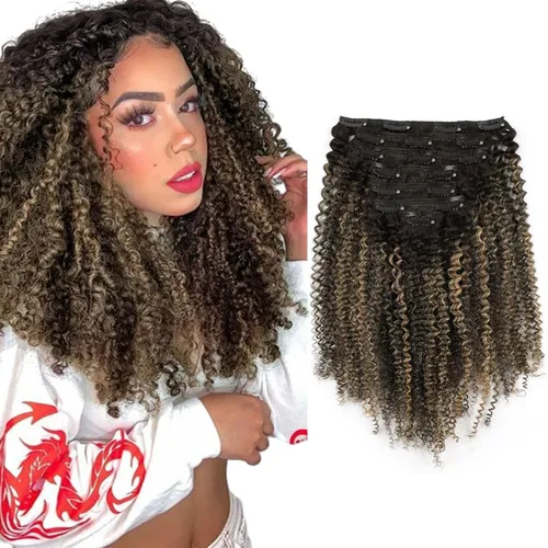 Miniatura 9 de Sassina Extensiones de Cabello Humano Rizado Afro Grueso Real con Clip 3B 4A Color Natural Invisible Sin Costuras Remi Clip Para Mujeres