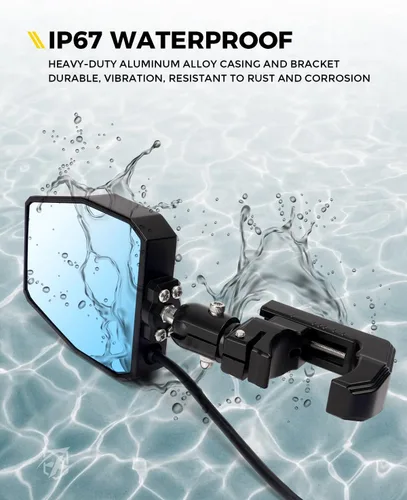 Miniatura 6 de Xprite UTV - Espejos LED de visión lateral de aluminio con luces de charco, se adapta a barra de jaula enrollable de 1.75 a 2 pulgadas para Polaris