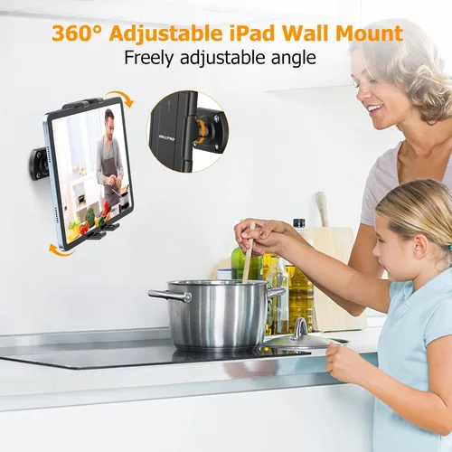 Miniatura 4 de OHLPRO Soporte de pared para tableta, giratorio de 360°, ajustable, universal, soporte para iPad, para cocina, oficina, almacén, hogar, compatible