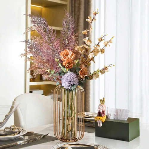Miniatura 5 de Florero de metal, adorno para sala de estar, arreglo floral, mueble de TV, entrada, mesa de comedor, flores secas, florero de arreglo floral
