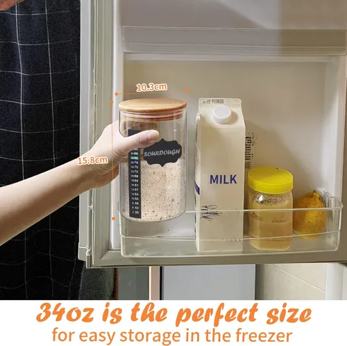 Miniatura 7 de Kmise Tarro para Masa Madre, Kit de Tarro para Masa Madre de Vidrio DIY Pro de 34 Oz con Termómetro, Espátula de Silicona, Calcomanías de Pizarra