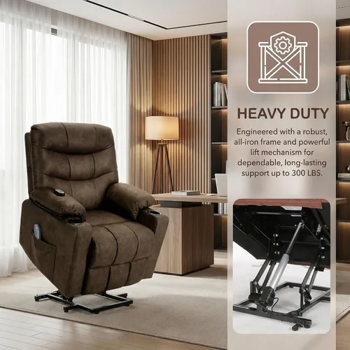 Miniatura 7 de Silla reclinable eléctrica con elevación para adultos mayores, sillón reclinable con masaje y calor lumbar, silla reclinable de 150° con portavasos