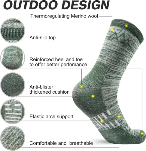 Miniatura 3 de innotree 3 Pack Men's Merino Wool Hiking Socks, Micro Crew Cushioned Hiking Walking Thermal Moisture Wicking Trekking Socks