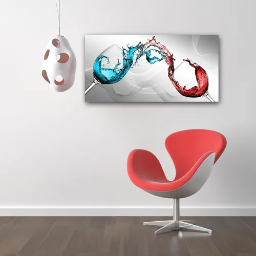 Miniatura 3 de Jiuqinghua Decoración artística de pared grande en lienzo con imagen abstracta de copa de vino tinto, 1 panel, copa de vino azul y tinto, obra