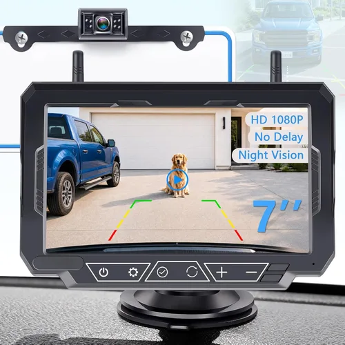 Miniatura 12 de Cámara de respaldo inalámbrica de 7 pulgadas para camión - 2 canales, líneas de cuadrícula DIY, HD 1080P, visión nocturna, impermeable IP69K, cámara