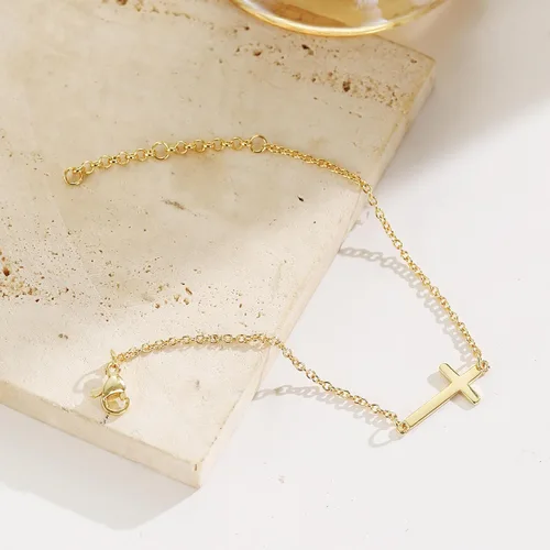 Miniatura 3 de Pulsera delicada de oro para mujer, chapada en oro de 14 quilates, ligera, pulsera de cadena de espiga de espiga con círculo, dije minimalista hecho