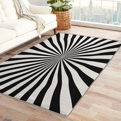 Alfombra blanca y negra de 2 x 3 pies, alfombra de ilusión óptica, alfombras psicodélicas para entrada, sala de estar, dormitorio, alfombra