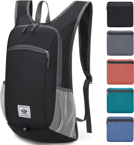 Esup Mochila de senderismo ligera de 15L Mochila de viaje pequeña plegable Mochila de camping plegable para mujeres y hombres (negro)
