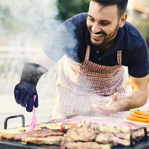 Miniatura 6 de Guantes para horno de barbacoa, guantes de parrilla, resistentes al calor y al fuego, silicona de 1472 ℉, muñeca no extendida para mayor seguridad