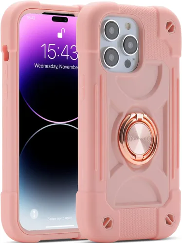 Miniatura 111 de MARKILL Funda compatible con iPhone 15 de 6.1 pulgadas con soporte integrado, [grado militar resistente de cuerpo completo] protección contra Rosa