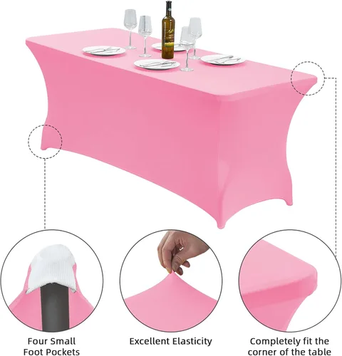 Miniatura 4 de CWK - Funda de mesa de elastano elástica impermeable de 6 pies para mesas rectangulares - Mantel elástico ajustado para mesas plegables, tela Rosa