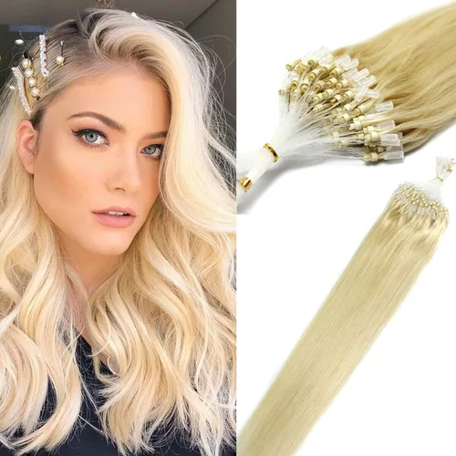 Miniatura 17 de Extensiones de cabello humano Remy, cuentas de micro anillo, punta de bucle, 100S AAAAAA (16 pulgadas, 0.01 oz/s, 10 marrón ceniza)