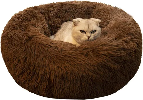 Miniatura 12 de Cama redonda de felpa suave moderna para gatos o perros pequeños, cama para perros o gatos de tamaño mini o mediano, auto-calentable, otoño, Café
