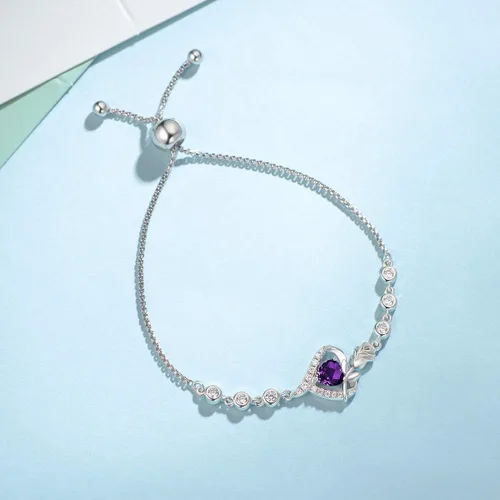 Miniatura 4 de AGVANA Birthstone Bracelets for Women Sterling Silver Genuine or Created Gemstone Tennis Bracelet Rose Flower Heart Jewelry Anniversary Birthday