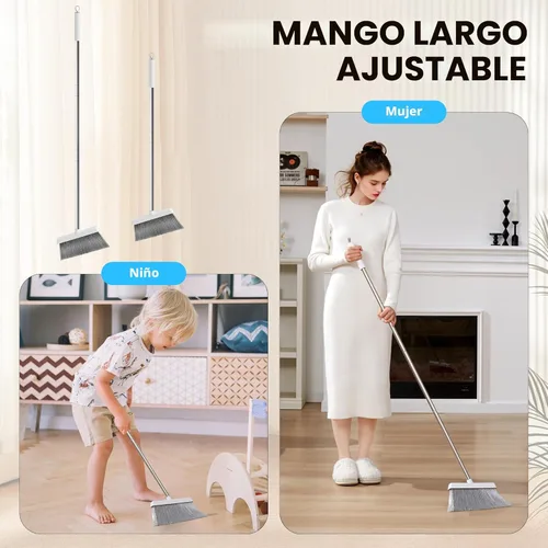 Miniatura 3 de JOYMOOP Juego de escoba y recogedor blanco, diseño angular vertical con dientes de peine incorporados para cocina, oficina, pelo de mascotas, suelos