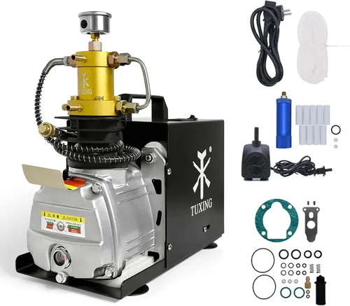 Miniatura 7 de TUXING Compresor de aire Pcp, compresor de buceo de 4500 psi/30 MPa/300 bar, compresor eléctrico de apagado manual con sistema de refrigeración dual
