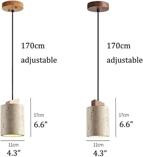Miniatura 5 de Yellow Travertine Pendant Light Vintage Cylinder Hanging Lamp with E26/E27 Base Japanese Style Solid Wood Chandelier for Kitchen Island Farmhouse