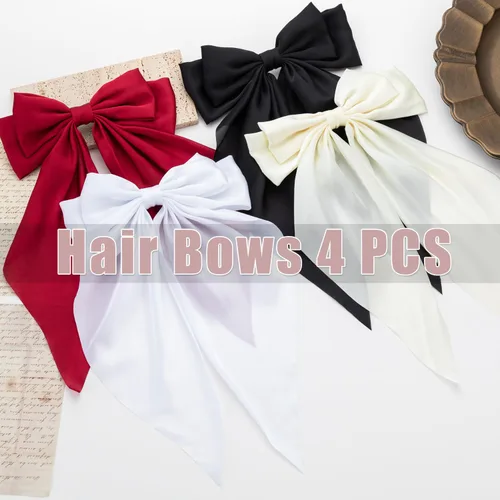 Miniatura 4 de Lazos para el pelo, 4 unidades, lazos para el pelo para mujer, cintas para el pelo, de cola larga de gran tamaño, lindos accesorios estéticos