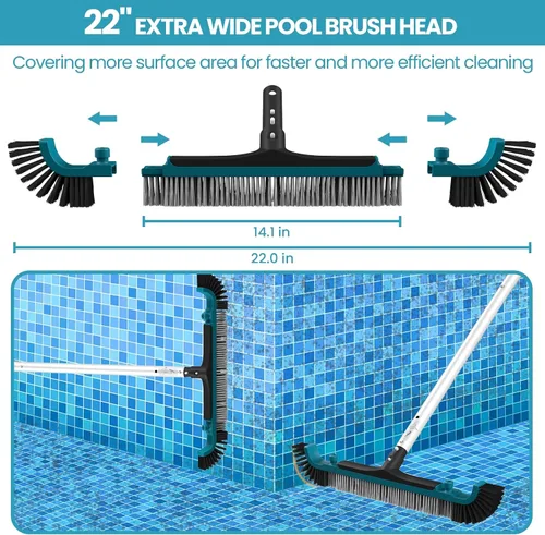 Miniatura 5 de Kit de limpieza de piscina de lujo que incluye red de piscina y cabezal de vacío, cepillo de piscina con poste de 13 pies para piscinas sobre