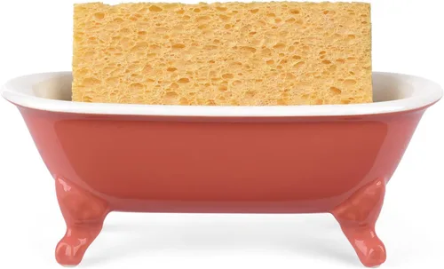 Miniatura 33 de Bañera decorativa en miniatura con patas de garra de cerámica de 6.5", jabonera para jabón en barra, soporte para esponja de cocina y bandeja