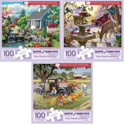Miniatura 10 de Bits and Pieces – Juego de valor de tres rompecabezas de 50 piezas para adultos – Paisaje de ensueño, Cultivado en Casa, Banquete del amanecer