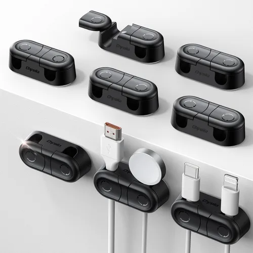 Miniatura 12 de Clips Magnéticos para Cables - Chfeila Paquete de 4 [Doble Ranura] [Rotación 360° y Bloqueo por Torsión] Gestión de Cables, Soporte Adhesivo