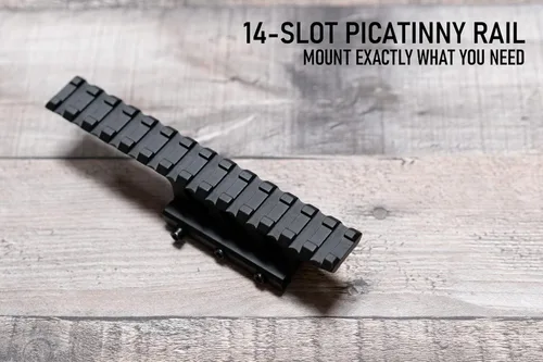 Miniatura 5 de Monstrum Shrapnel Montaje elevador de perfil alto con base de parada de retroceso Picatinny 14 ranuras 5 pulgadas