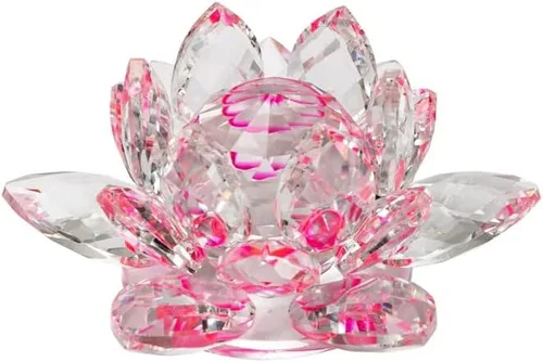Miniatura 16 de Loto de cristal transparente, flor de cristal brillante con caja de regalo, reflejo de tono, purpurina, paz, pureza, buena fortuna, sabiduría