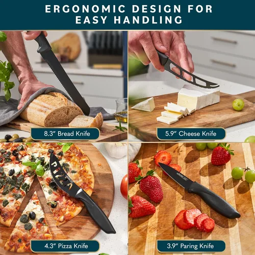 Miniatura 5 de Home Hero Juego de cuchillos de cocina de acero inoxidable de alto carbono, cuchillos de chef y afilador de dos etapas, mango ergonómico y corte