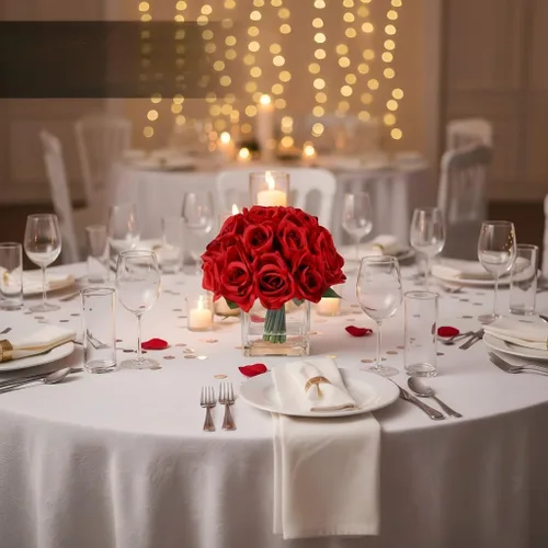 Miniatura 4 de 18 cabezas de rosas artificiales en jarrón, arreglo floral de rosas falsas en jarrón con agua falsa para mesa de comedor, boda, decoración del hogar